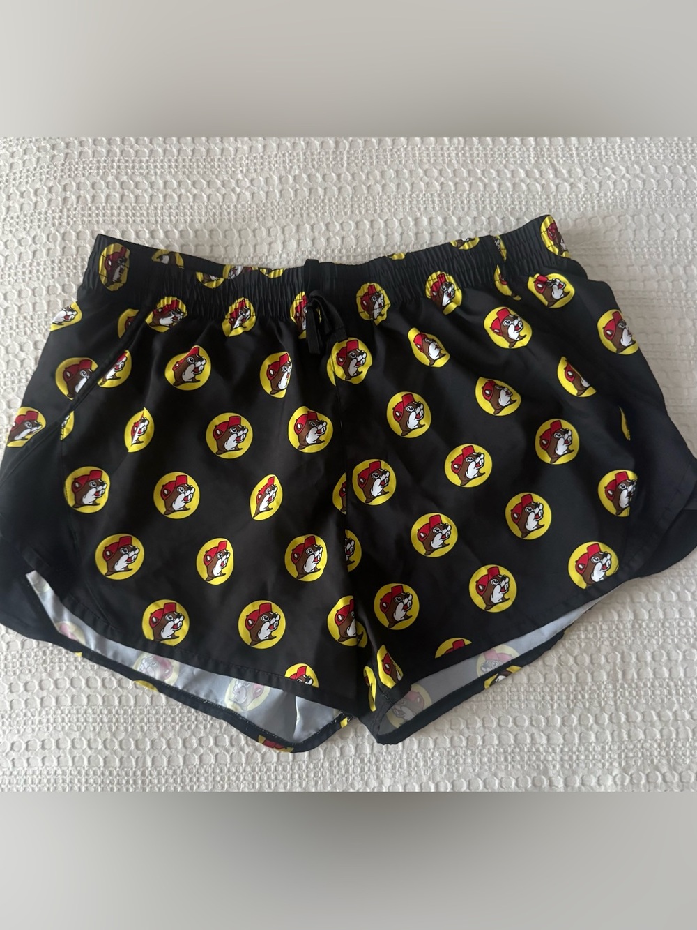 Black Athletic Shorts with Yellow-Red Icon Print